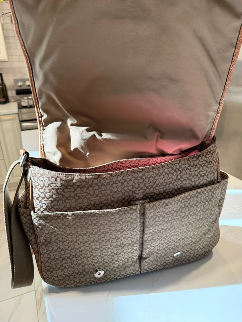 Coach Signature Canvas Messenger Bag in Brown and Tan - Picture 2 of 8